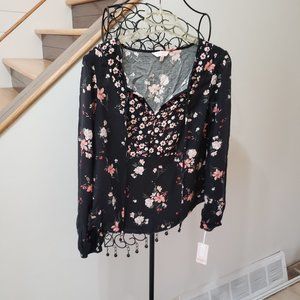 NWT Candies Black Floral Long Sleeve Top XS